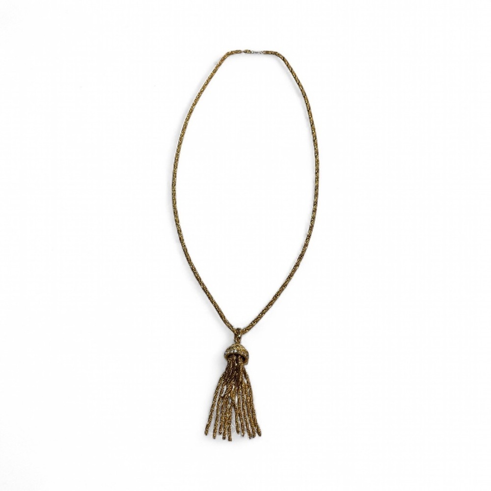 VINTAGE GOLD TONE TASSEL NECKLACE WITH CRYSTALS WOMAN
